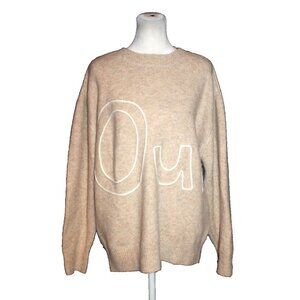 Fabrik Women’s Size S/M Oui Oversized Sweater Top Crewneck Beige Taupe